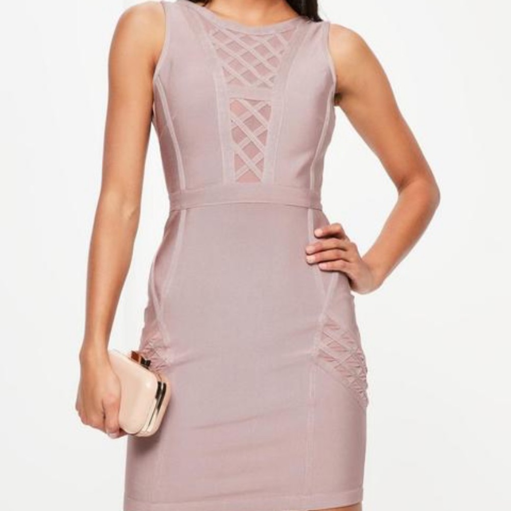 Missguided Purple lilac mesh insert body on bandage dress